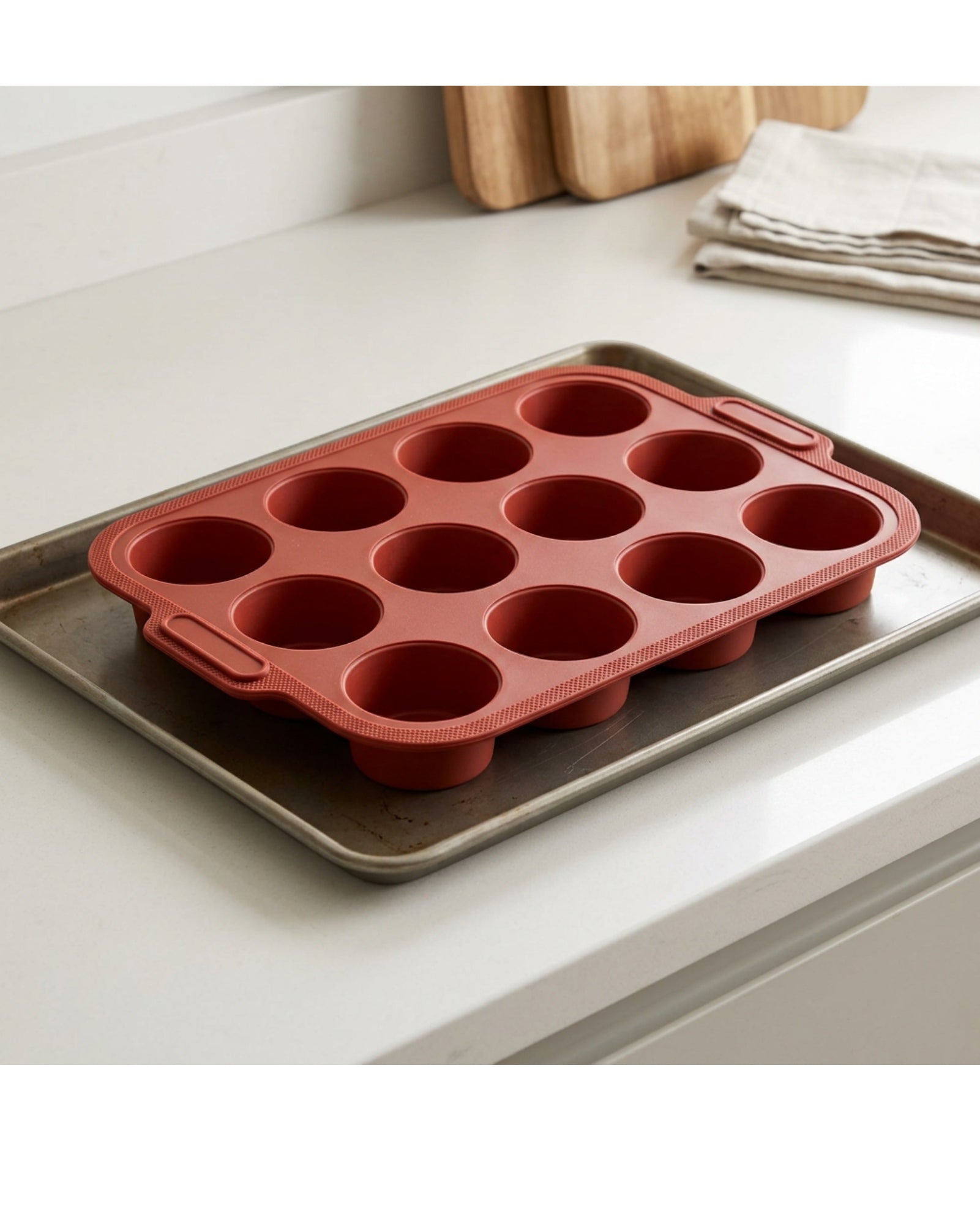 Zomra Silicone Muffin Baking Mould with 12 Cavities Brick - Lifestyle view