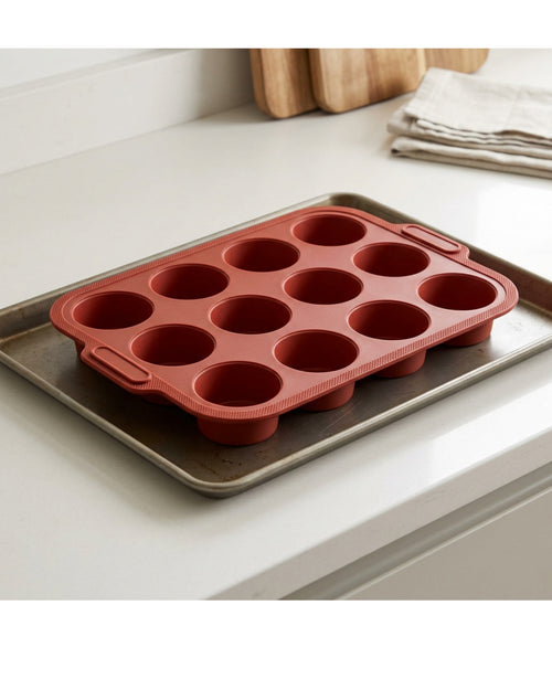 Zomra Silicone Muffin Baking Mould with 12 Cavities Brick - Lifestyle view