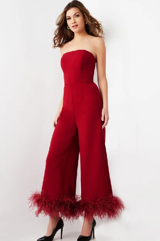 Jovani 22590 Long Evening Feather Formal Jumpsuit