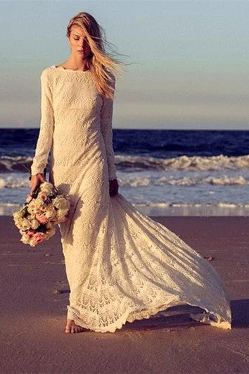 Newest Long Sleeve Lace Wedding Dress Court Train