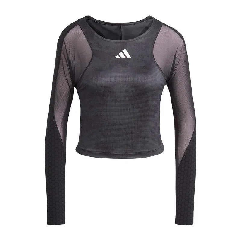 Women's Paris Freelift Long Sleeve Cropped Tennis Top Carbon and Black