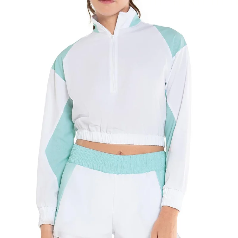 Women's Long Sleeve 1/4 Zip Tennis Crop Top White and Canal