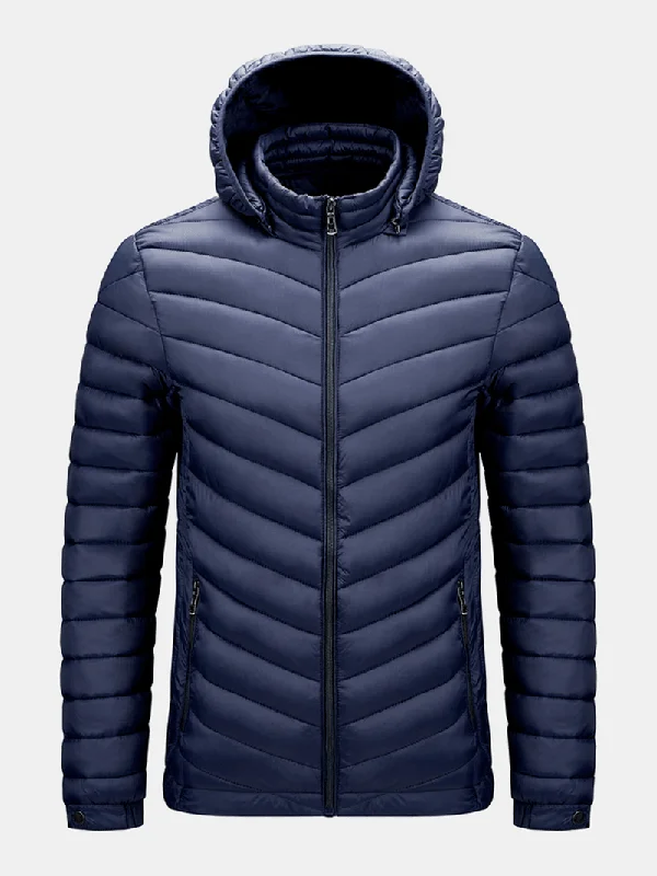 Mens Detachable Hooded Warm Long Sleeve Solid Color down Jacket