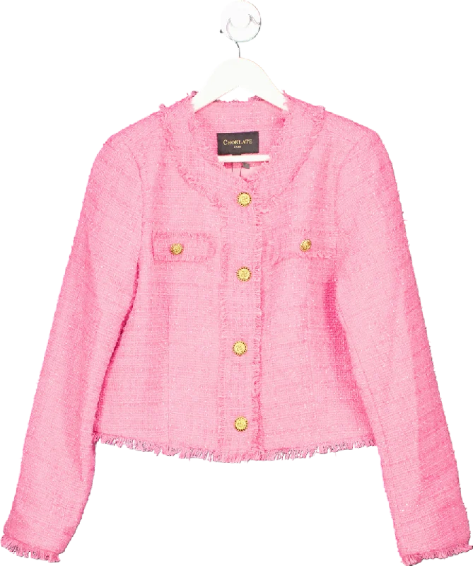 Chocklate Paris Choklate Paris Womens Pink Tweed Long Sleeve Button Front Cropped Jacket UK 14