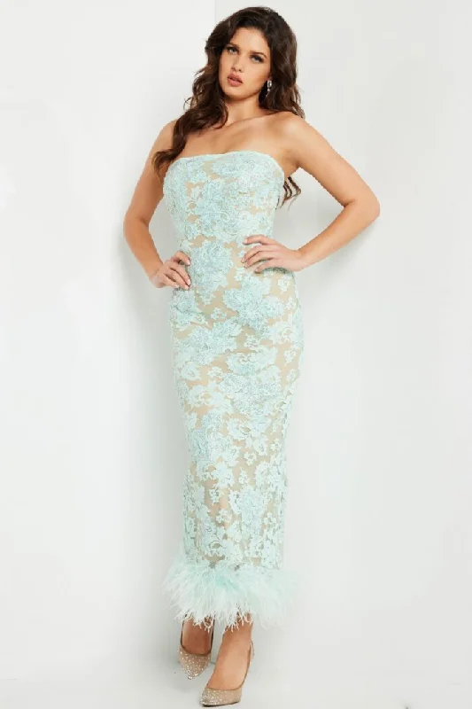 Jovani 24256 Tea Length Beaded Lace Evening Formal Dress