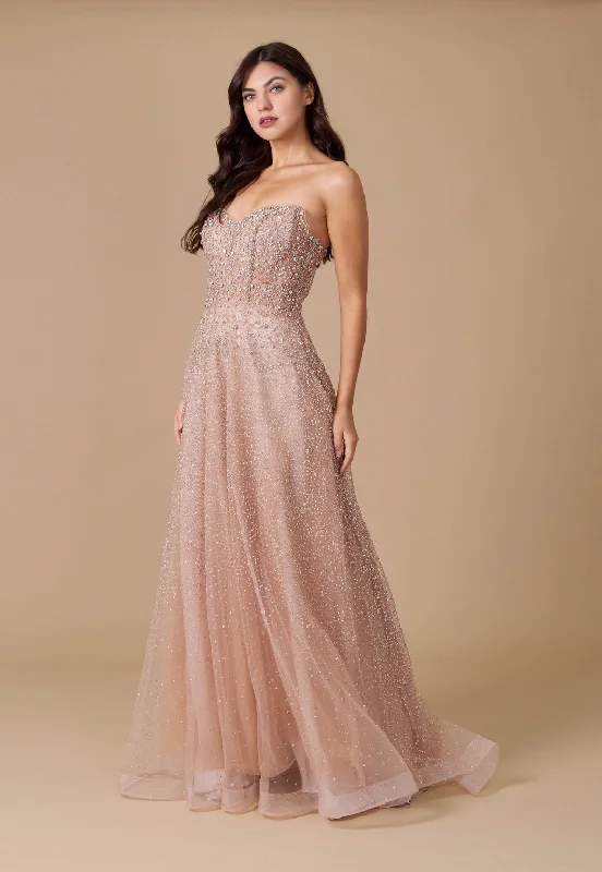 Long Strapless Hand Beaded Formal Couture Dress