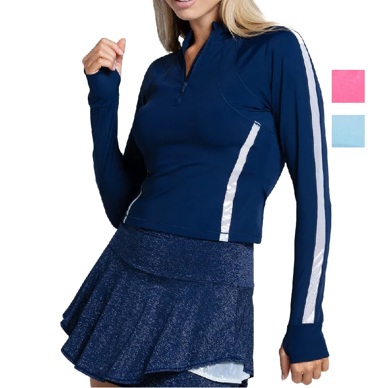 Women`s Shimmer Mock Neck Long Sleeve Tennis Top