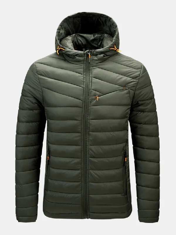 Mens Warm Hooded Zipper Long Sleeve down Jacket with Pocket