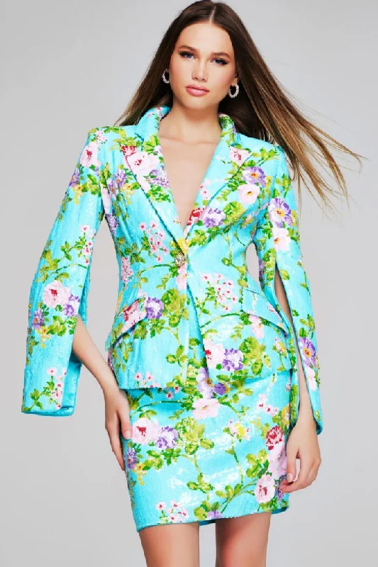 Jovani 42147 Short Floral Printed Blazer Cocktail Dress