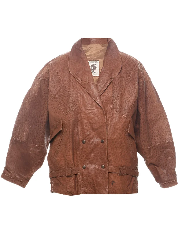 Brown Classic Leather Jacket - L