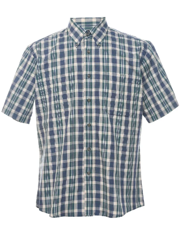 DKNY Checked Navy Short Sleeve Shirt - M