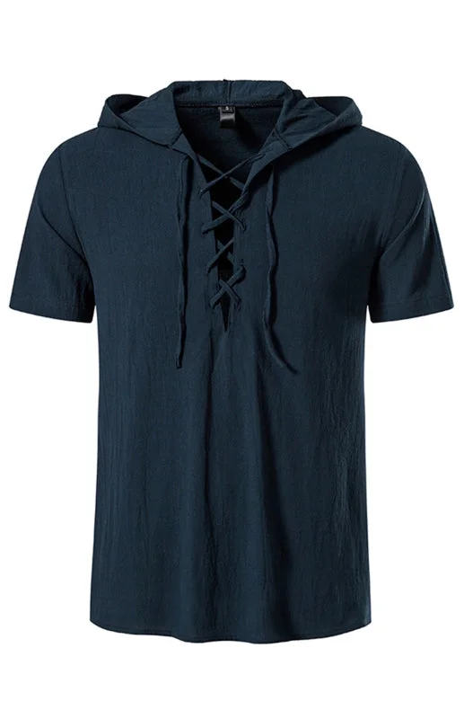 Men's Spring/Summer Fashion Solid Color Hooded Short Sleeve T-Shirt Top