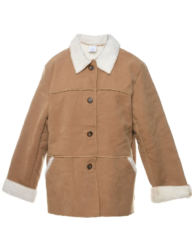 Single Breasted Light Brown & White Contrast Jacket - L