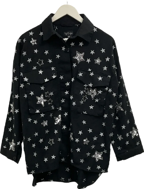 Topshop Black Embroidered And Embellished Star Shirt UK 6