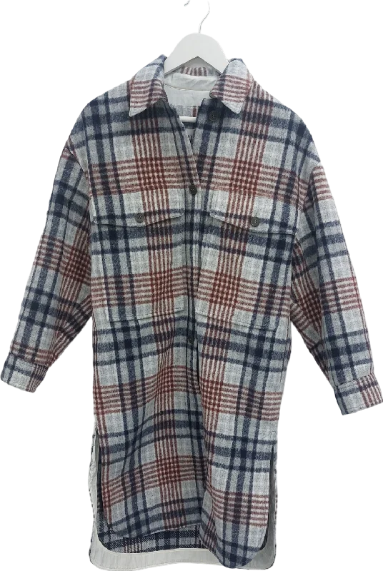 ZARA Brown Longline Checked Shirt Dress UK XS