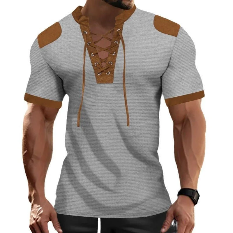 Darius™ | Lace-up Neckline Short Sleeve Shirt