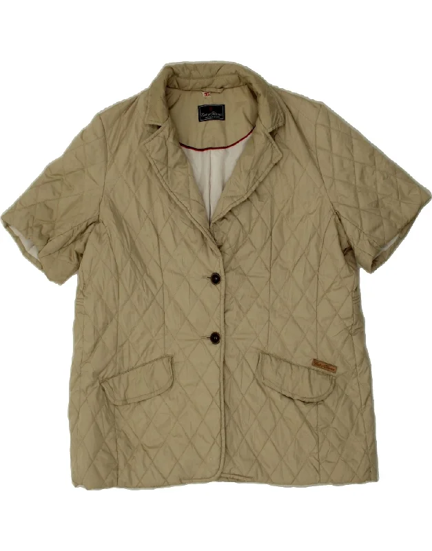 CONTE OF FLORENCE Womens Short Sleeve Quilted Jacket IT 48 XL Beige