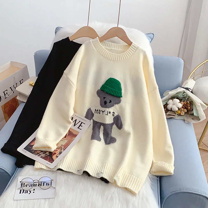 Cute bear three-dimensional hat sweater female design sense minority  5199