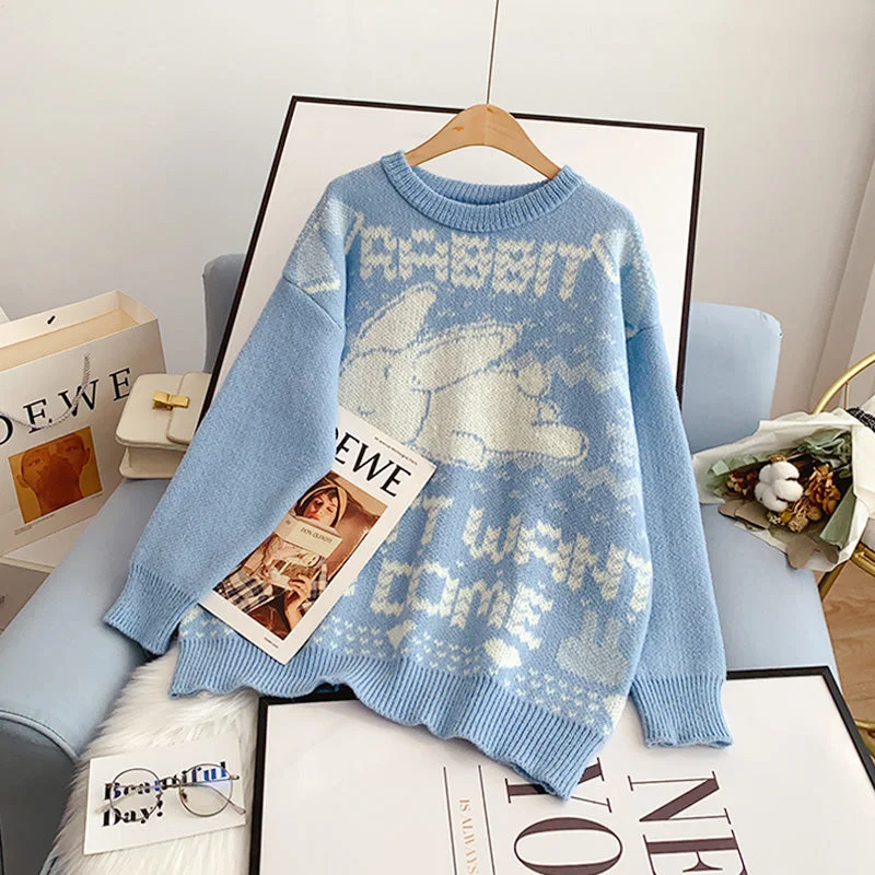 Japanese retro cute rabbit jacquard sweater  5175