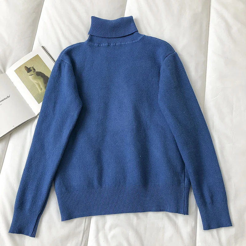 Korean warm pile high neck thin Pullover long sleeve top  5844