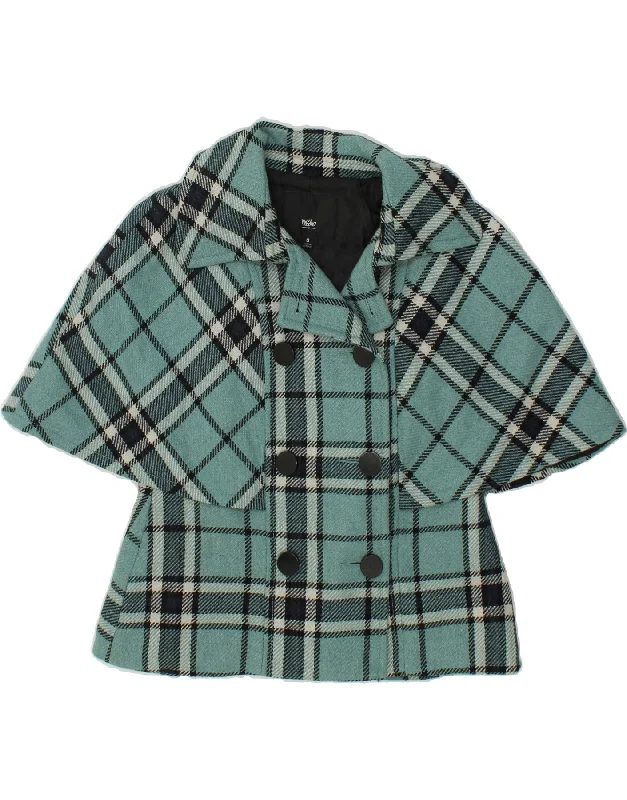 MOSSIMO Womens Short Sleeve Pea Coat UK 10 Small Turquoise Check Polyester