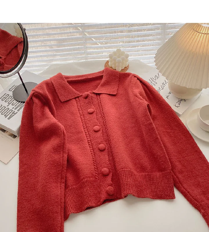 New Korean design sense Lapel slim long sleeve top  5869