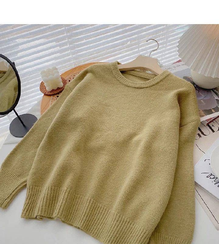 New Korean simple Pullover long sleeve loose top  5948