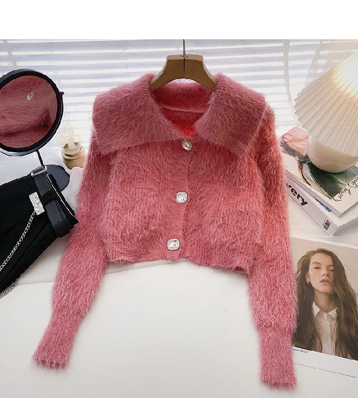 Sweet temperament mohair sweater coat cardigan  5921