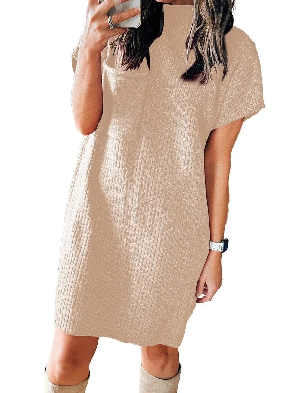 Short Sleeve Mock Neck Knit Dress