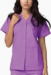 Clearance Adar Universal Double Pocket Snap Front Short Sleeve Scrub Top