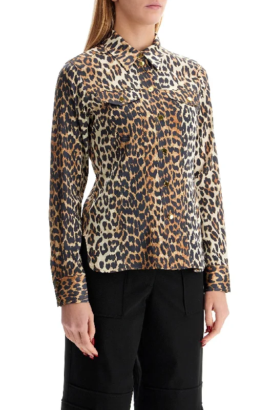 Ganni Leopard Print Satin Shirt