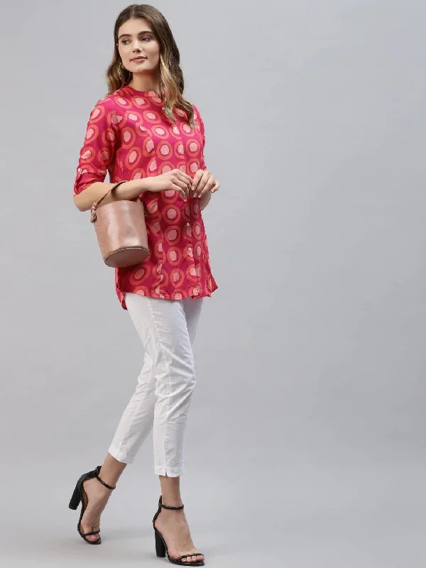 Pink Rayon Shirt Style Top