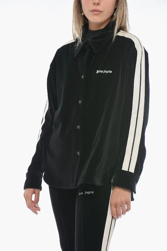 Palm Angels Velour Track Shirt with Contrasting Bands