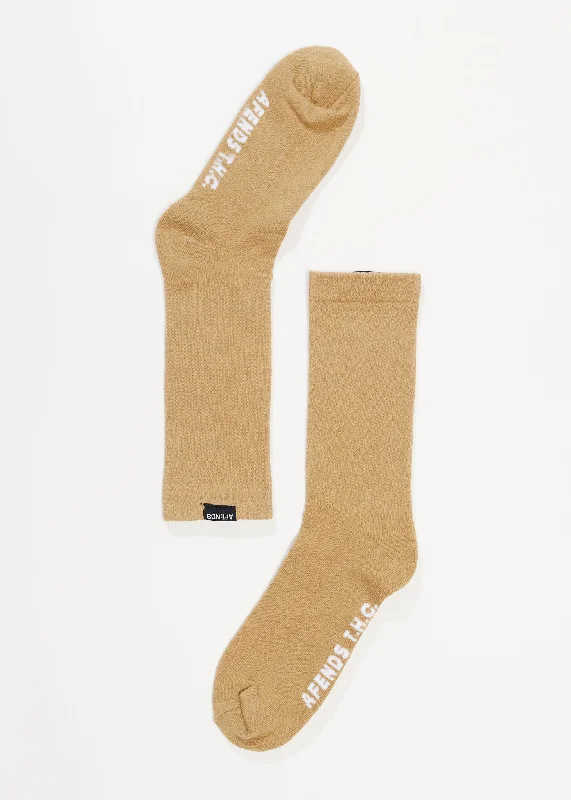 AFENDS Unisex Everyday - Ribbed Crew Socks - Tan