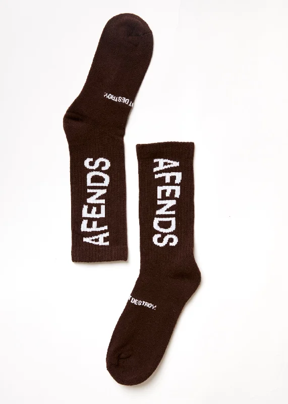 AFENDS Unisex Spaced Out - Crew Socks - Coffee