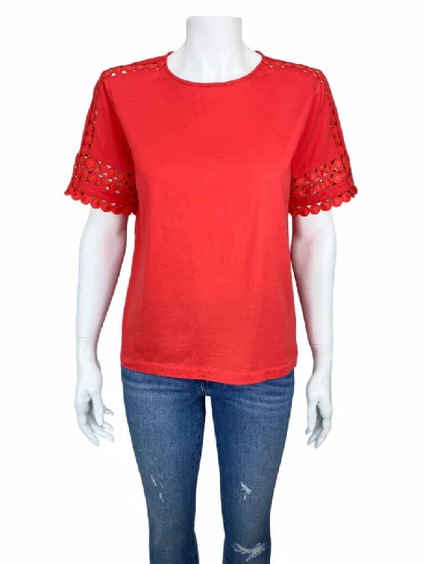 J. Crew, Women's Embellished Trim Tee, Coral, Size XS