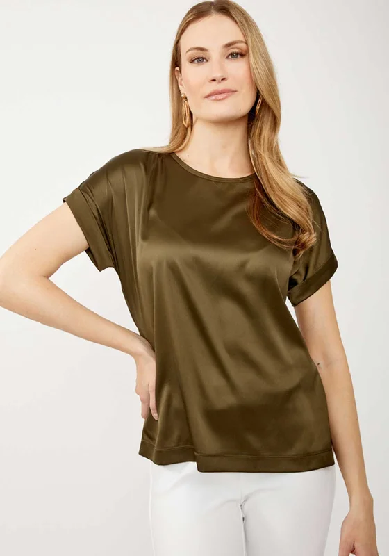 Joseph Ribkoff Casual Crew Neck Satin Top, Iguana