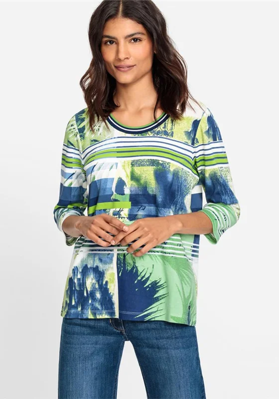 Olsen Hannah Tropical Print Crew Neck Top, Night Blue