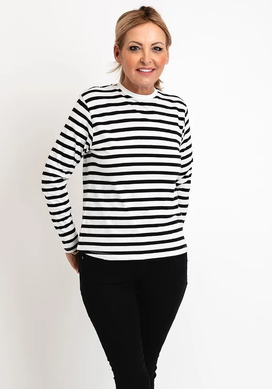 Tiffosi Crew Neck Striped Top, Black & White