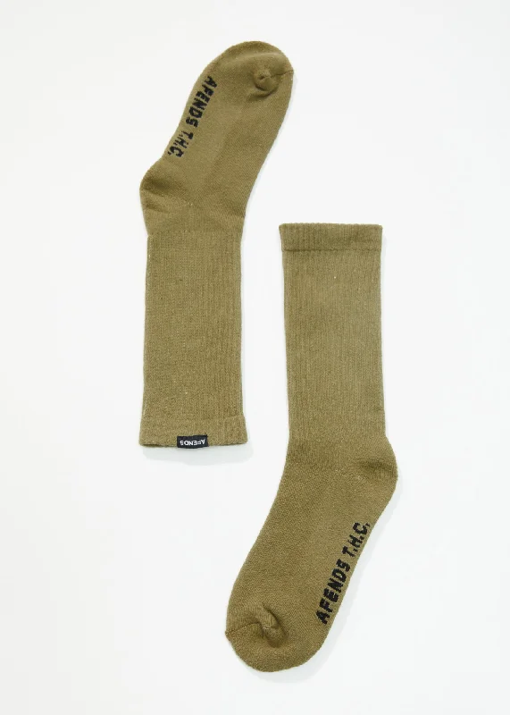 AFENDS Mens Everyday - Ribbed Crew Socks - Olive