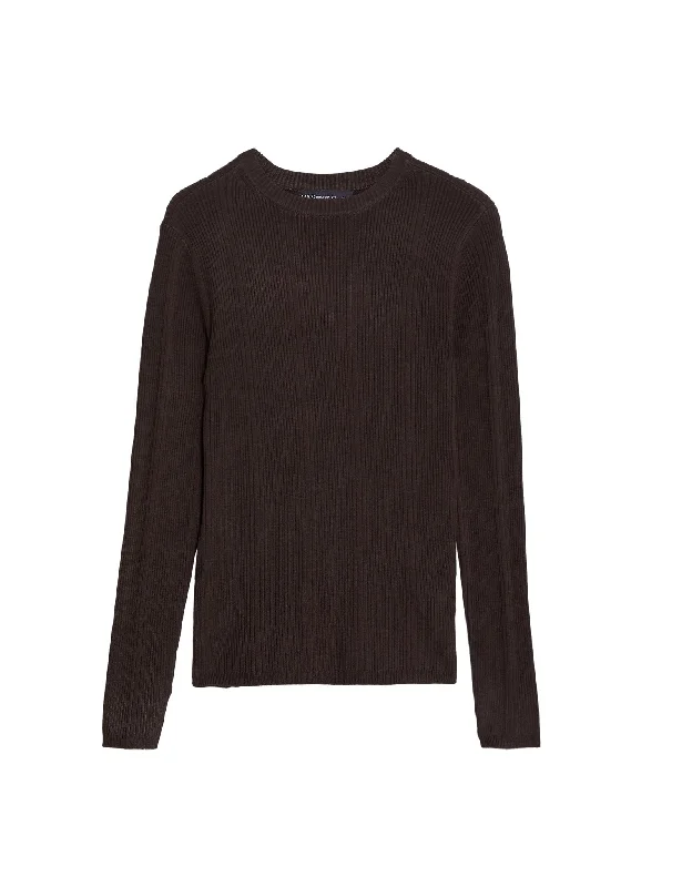 Ribbed Crew Neck Fitted Knitted Top