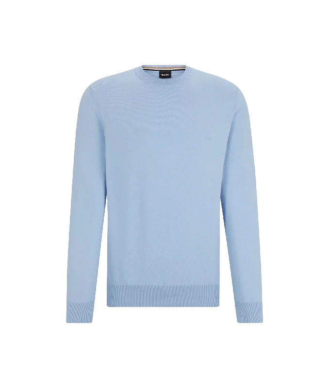 Crew-neck Sweater in Cotton With Embroidered Logo - Blue