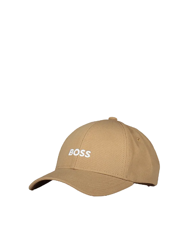 Cotton Twill Six Panel Cap with Embroidered Logo - Beige