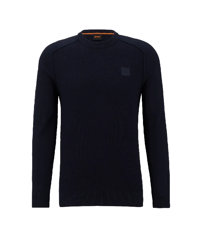 Mixed-structure Cotton-cashmere Sweater With Woven Label - Blue