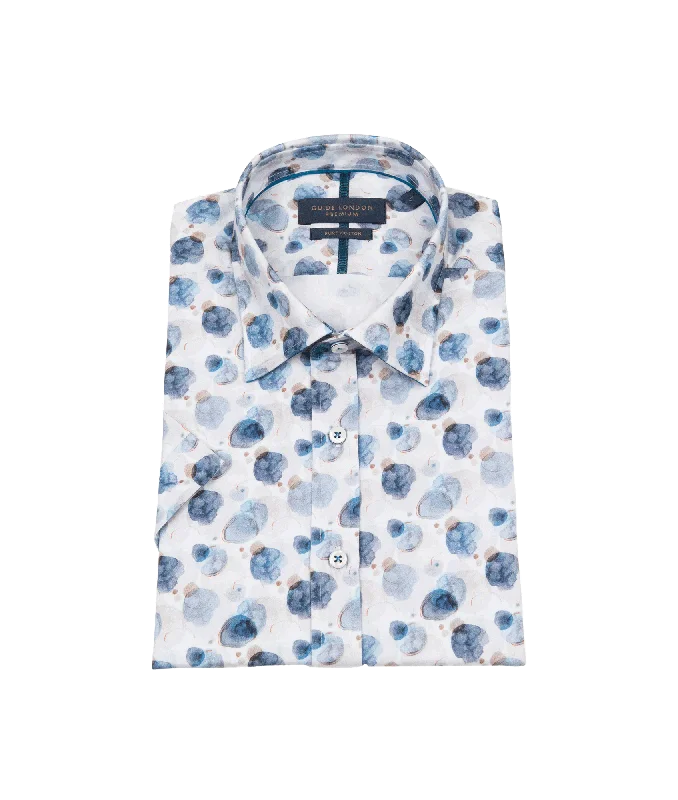 Watercolour Short Sleeve Cotton Shirt - Blue