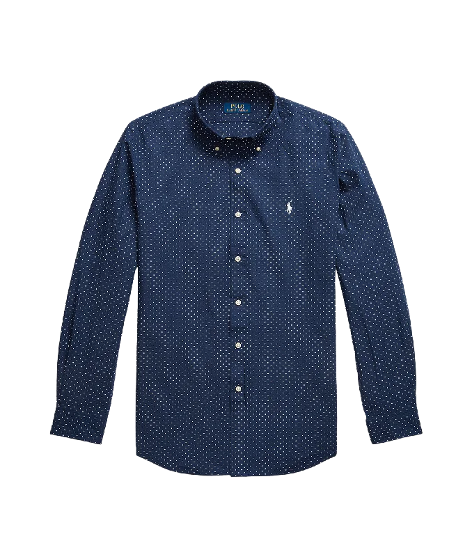 Custom Fit Dot Stretch Poplin Shirt - Navy