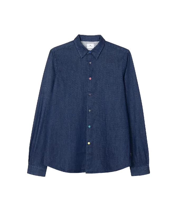 Tailored-Fit Rinse Denim Shirt - Blue