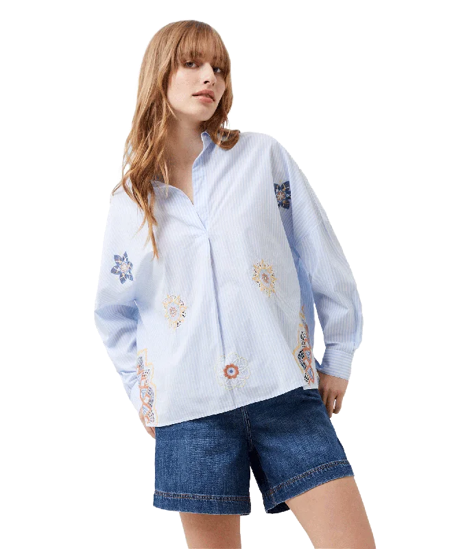 Rhodes Embroidered Poplin Popover Shirt - Blue