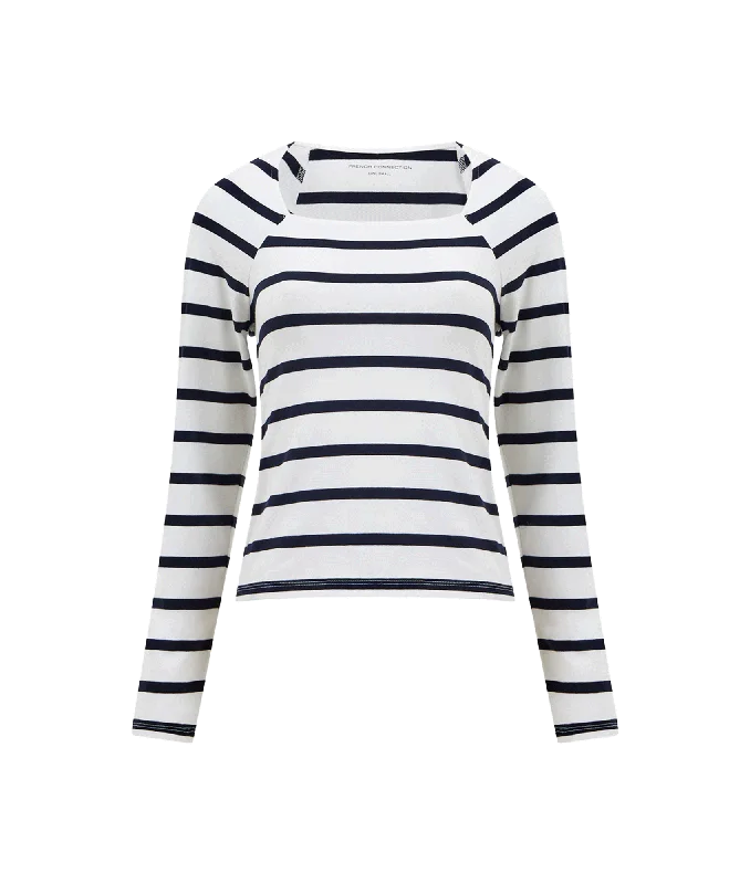 Rallie Stripe Square Neck Long Sleeve Top - White