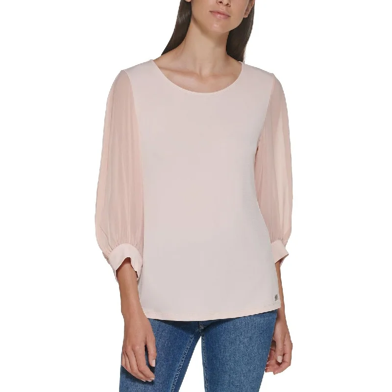 Calvin Klein Womens Crewneck Sheer Blouse